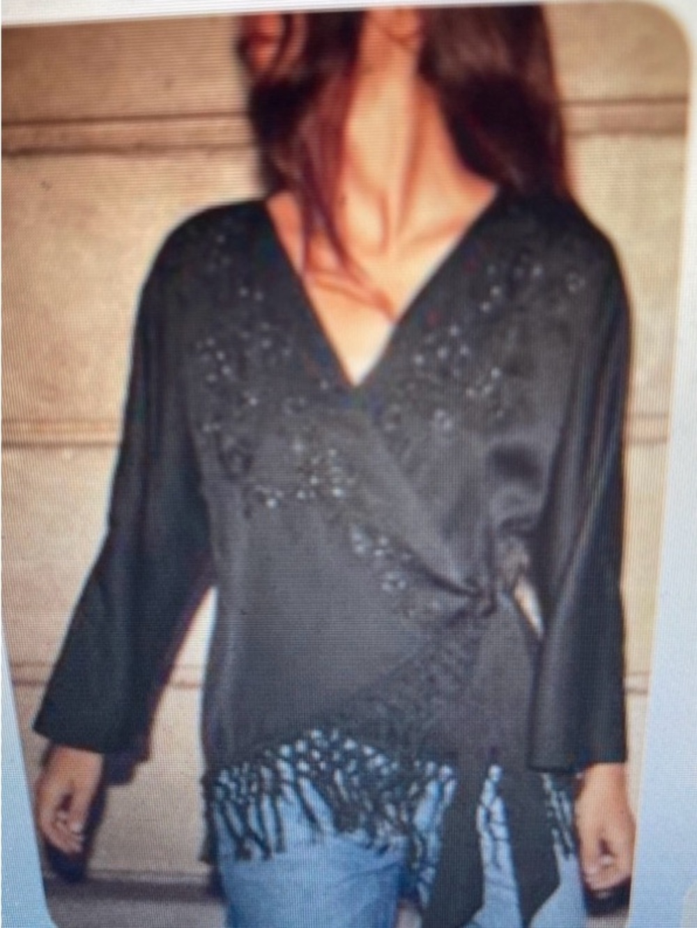 Zara Black Embellished Fringe Wrap Blouse
